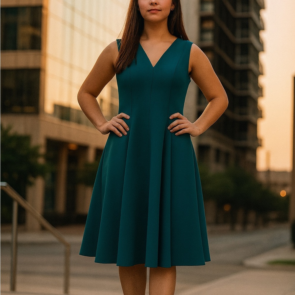 Calvin Klein Teal V-Neck Midi Dress